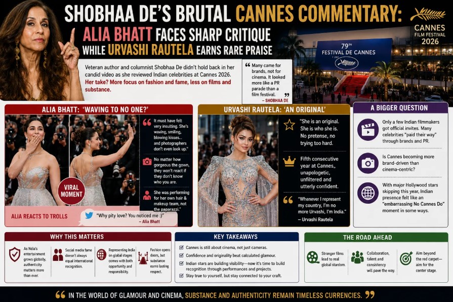 Shobhaa De’s Brutal Cannes Roast: Alia Bhatt Criticised, Urvashi Rautela Praised Shobhaa De’s Brutal Cannes Roast: Alia Bhatt Criticised, Urvashi Rautela Praised